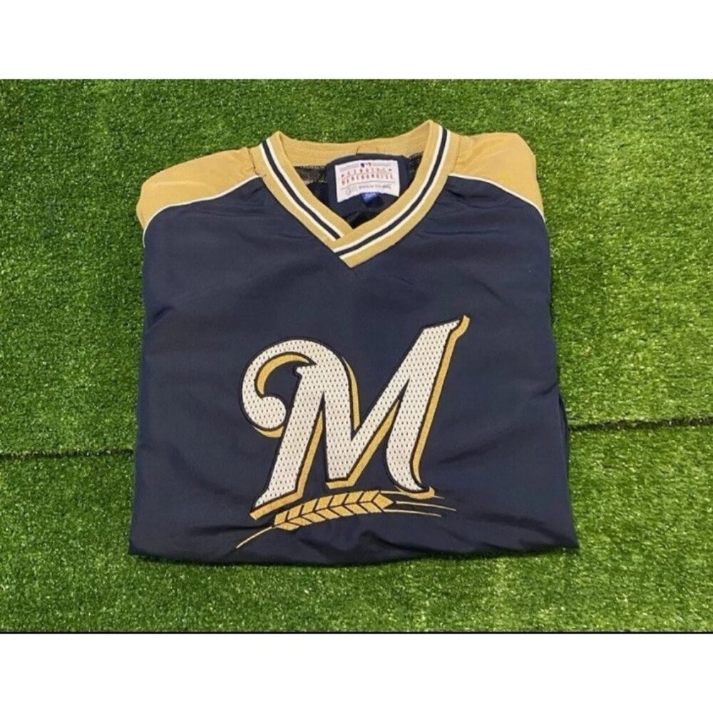 Milwaukee Brewers jacket mens extra large blue gold Y2K pullover lighweight MLB